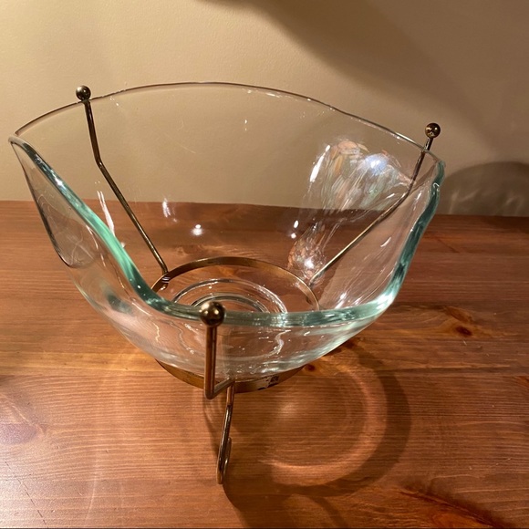 Other - Vintage Glass Bowl With Gold Metal Stand